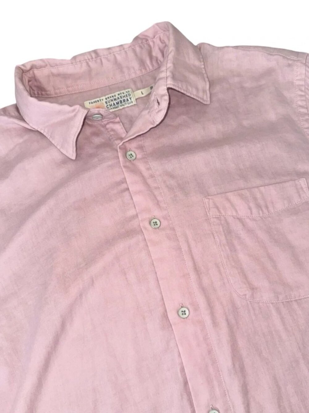 Faherty Sunwashed Chambray Shirt: Pink Sz L - Picture 8 of 9